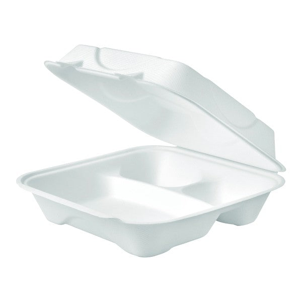 Vegware™ VW-HC83NFA Compostable Nourish 8in 3-Compartment Clamshell, Molded Fiber (200ct)