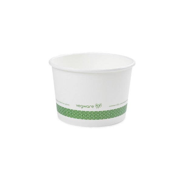 Ideal for ice cream sundaes, pastas, yogurt, stews, soups and more, Vegware™ 115-Series compostable 16-oz Soup Containers are lined with plant-based PLA and independently certified to break down in 12 weeks.