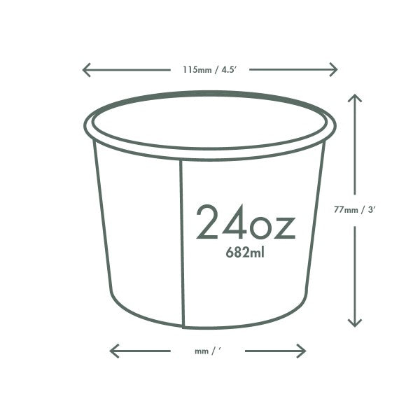 Ideal for ice cream sundaes, pastas, yogurt, stews, soups and more, Vegware™ 115-Series compostable 24-oz Paper Soup Containers are lined with plant-based PLA and independently certified to break down in 12 weeks.