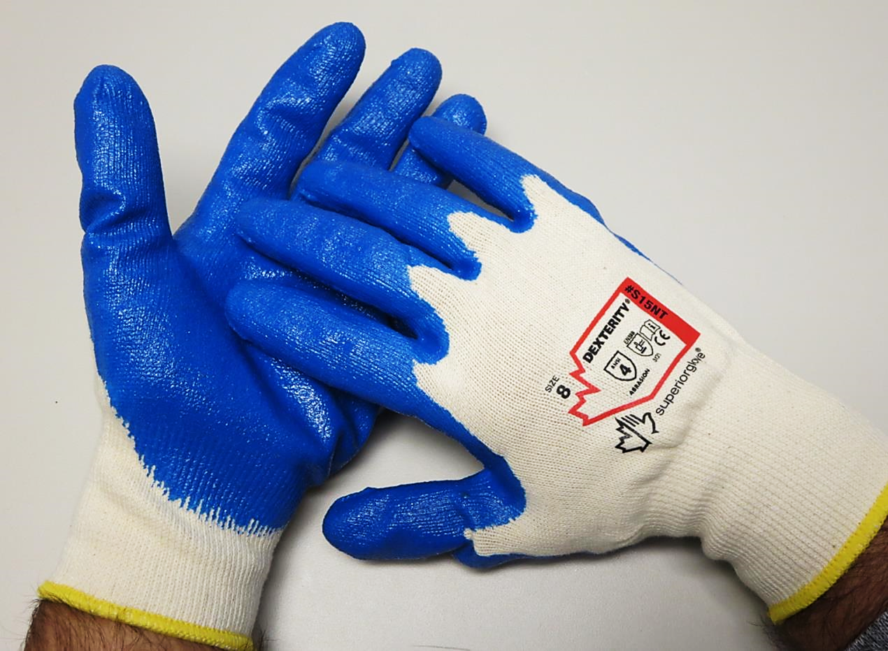 Superior Glove® Dexterity® NT 15-gauge Cotton Knit with Nitrile Palms are 100% biodegredable and provides superior abrasion and puncture resistance.