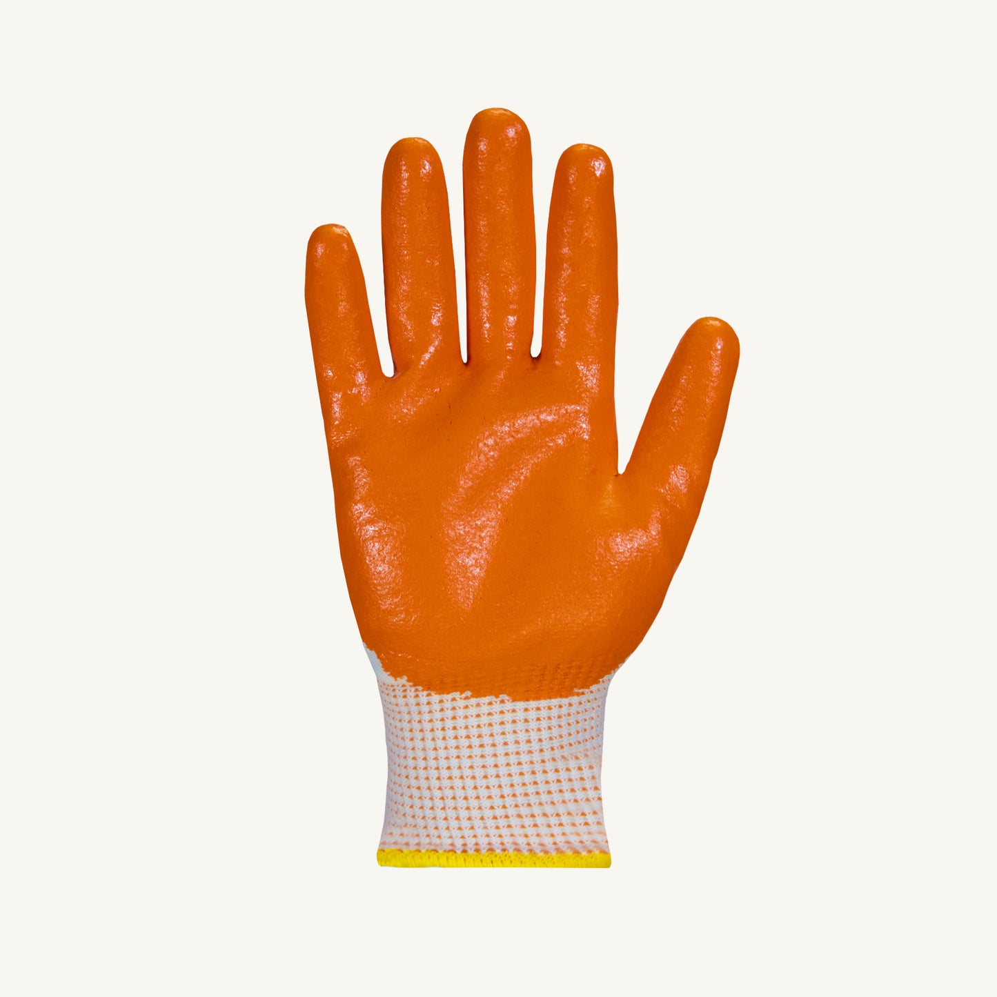 Superior Glove® biodegredable Dexterity® S15OFNT 15-gauge 100% virgin cotton seamless knit work gloves with hi-vis orange foam nitrile coating preserves the planet while providing ANSI rated abrasion and puncture protection.