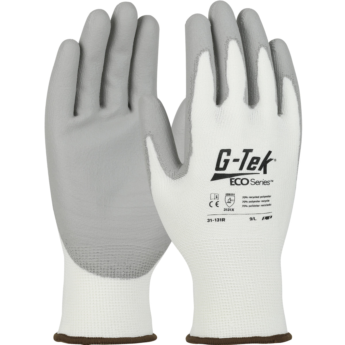 PIP® G-Tek® ECOSeries 31-131R PU Coated Seamless Knit Sustainable Work Glove Is Made Recycled P.E.T. Water Bottles