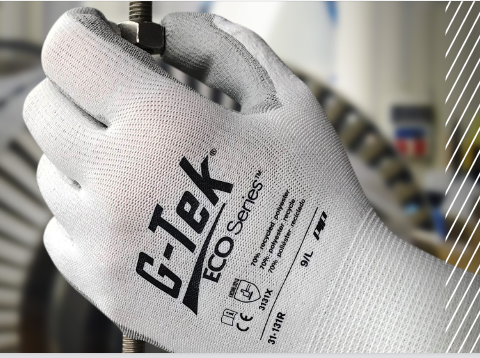 PIP® G-Tek® ECOSeries 31-131R PU Coated Seamless Knit Sustainable Work Glove Is Made Recycled P.E.T. Water Bottles