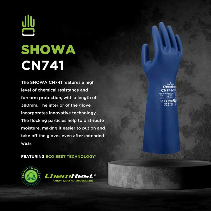 SHOWA® CN741 Biodegradable EBT Flocked-Lined Nitrile Coated Gloves, 15-in (15-mil)