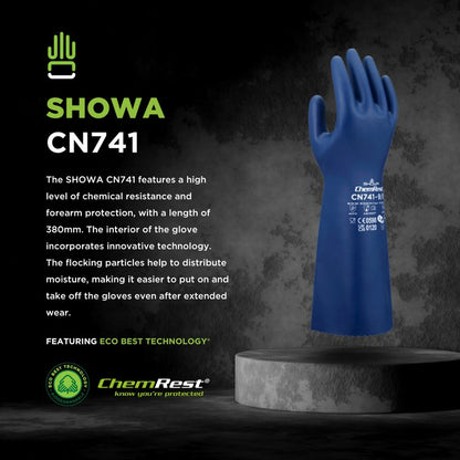 SHOWA® CN741 Biodegradable EBT Flocked-Lined Nitrile Coated Gloves, 15-in (15-mil)