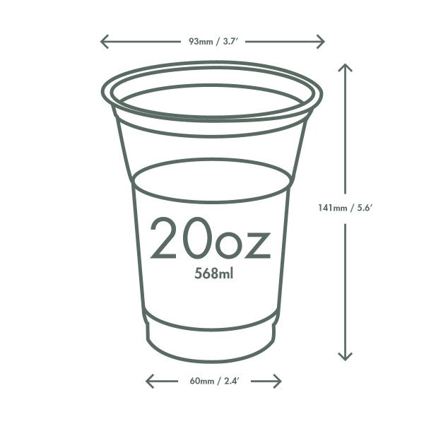Vegware™ 96-Series compostable 20-oz Standard Cold Beverage Cups are made from PLA -an Eco-friendly plastic alternative independently certified to break down in landfill within 12 weeks.