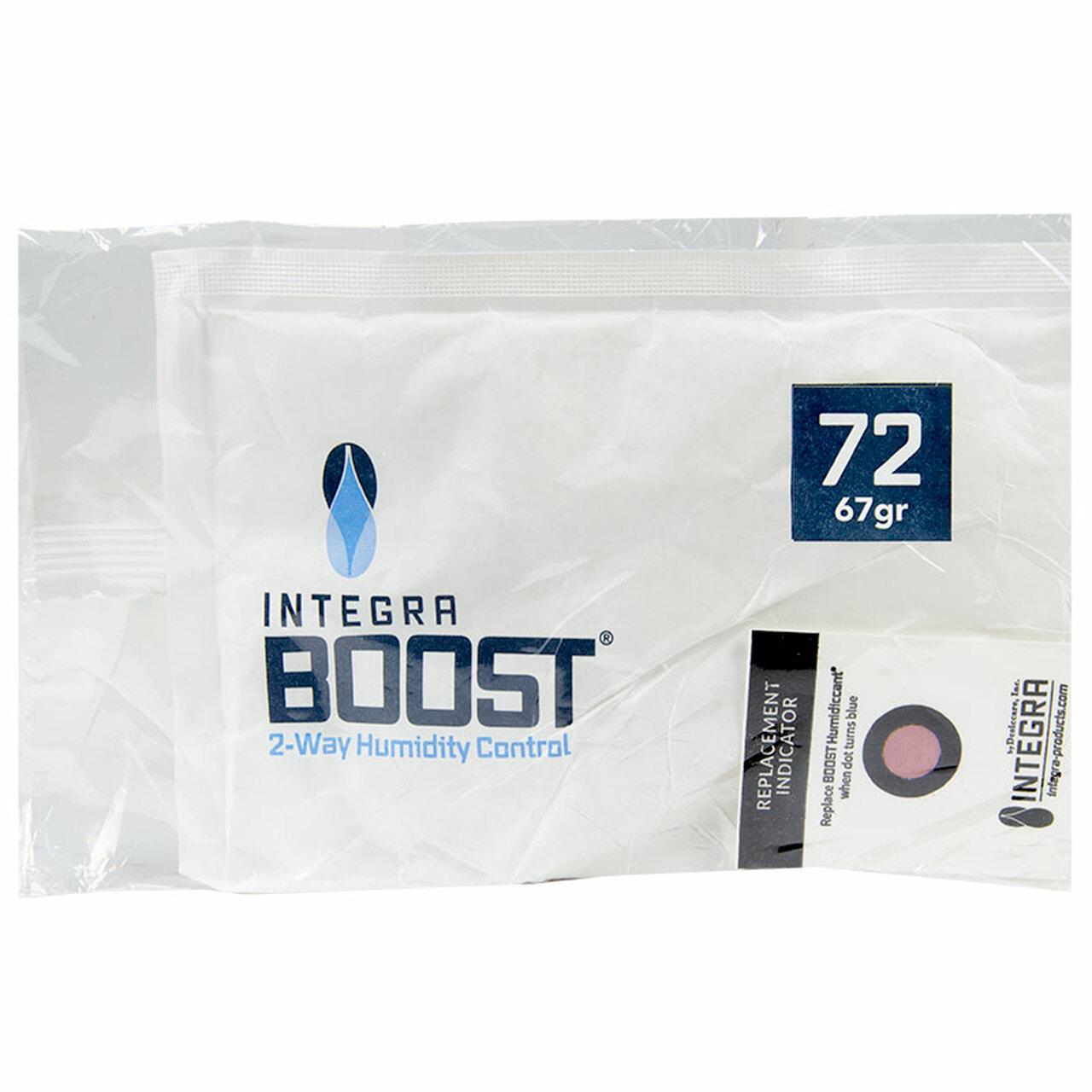 Perfect for retail purposes or dispensary jars that regularly opened throughout the day, patented Integra BOOST® 67 gram packet with humidity indicator will expertly manage humidity levels—preserving the life of your herbal medicine you’re storing. BOOST® products are salt-free, spill-proof and FDA-food grade complaint 