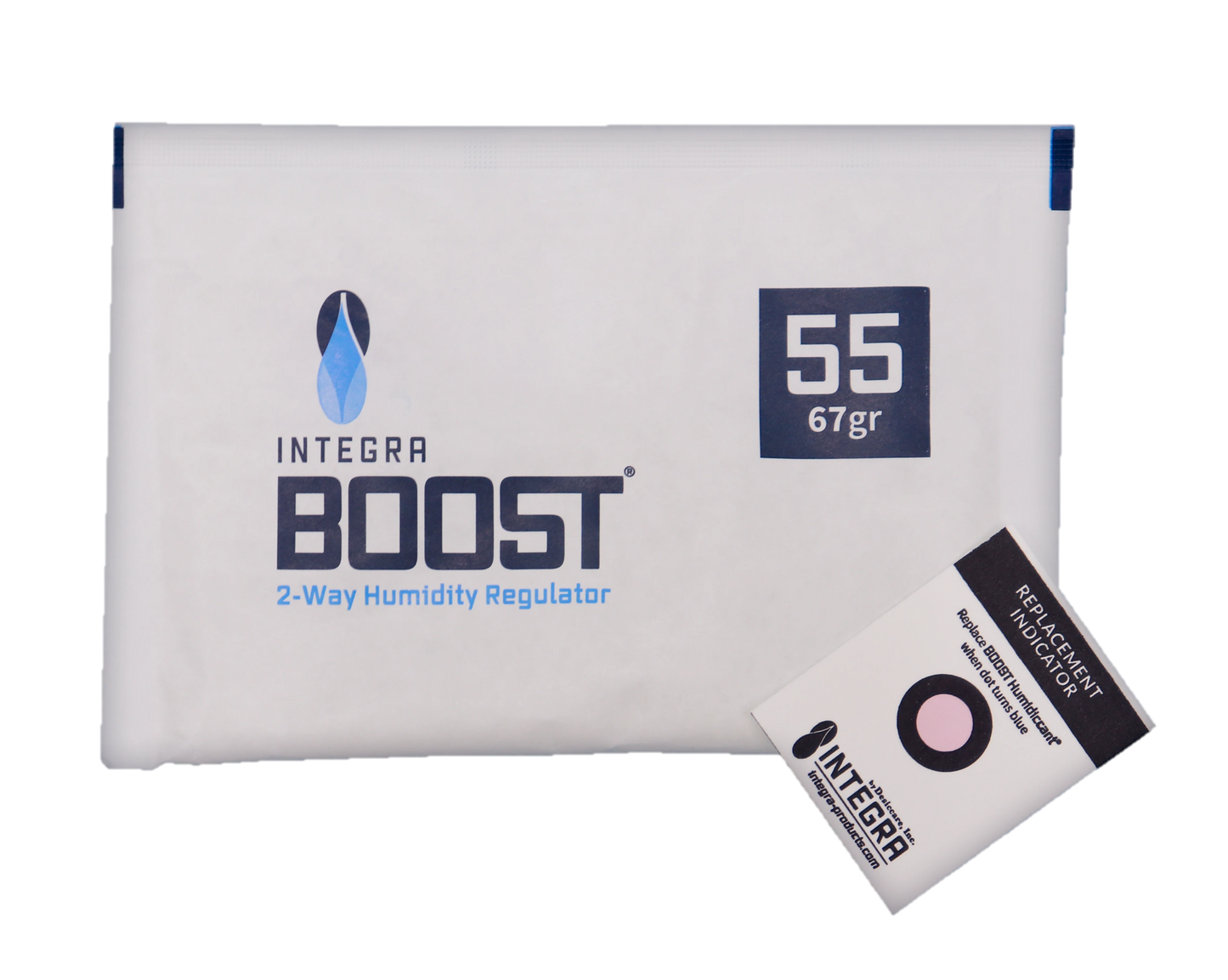 Perfect for retail purposes or dispensary jars that regularly opened throughout the day, patented Integra BOOST® 67 gram packet with humidity indicator will expertly manage humidity levels—preserving the life of your herbal medicine you’re storing. BOOST® products are salt-free, spill-proof and FDA-food grade complaint 