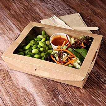 Vegware™ compostable 22-ounce  kraft window boxes feature sustainable paperboard and a generous clear window that's fully laminated with plant-based PLA. 