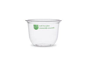 Commercially compostable 10-oz clear Bella Pots are made from plant-based PLA and are independently certified to break down in 12 weeks. Use for small portions of any foods or liquids.