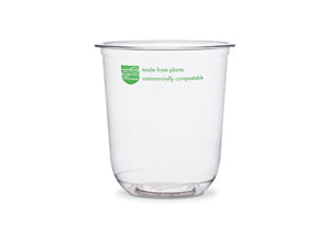 Commercially compostable 16-oz clear 96-series Bella Pots are made from plant-based PLA and are independently certified to break down in 12 weeks. Use for small portions of any foods or liquids.