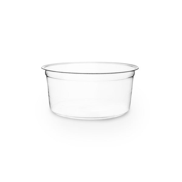 Vegware™ commercially compostable clear round 12-oz deli containers are made from PLA -an eco-friendly plastic alternative that's independently certified to break down in 12 weeks.