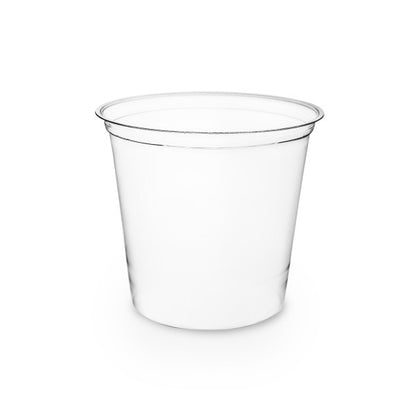 Vegware™ compostable clear round 24-oz deli containers are made from PLA -an eco-friendly plastic alternative that's independently certified to break down in 12 weeks.