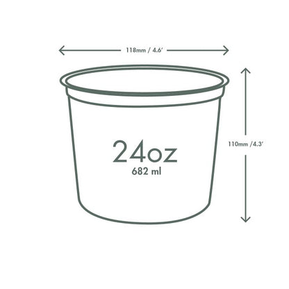 Vegware™ compostable clear round 24-oz deli containers are made from PLA -an eco-friendly plastic alternative that's independently certified to break down in 12 weeks.