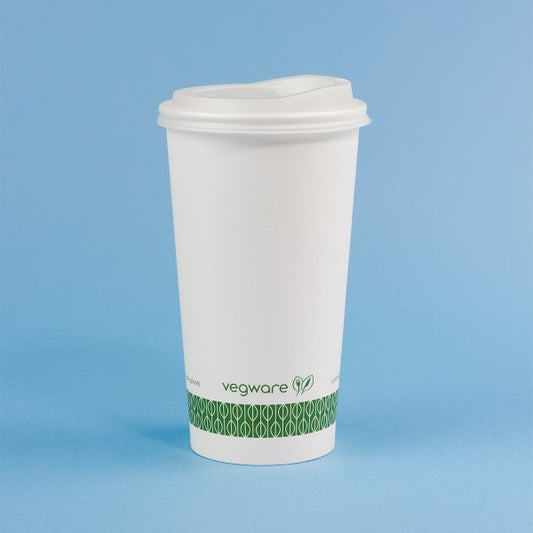 Vegware™ compostable 20-oz Single Wall Hot Paper Beverage Cups are made from sustainably sourced board and lined with plant-based PLA independently certified to break down in 12 weeks.