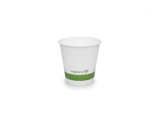 Vegware™ compostable 4-oz Single Wall Hot Beverage Cups are made from sustainably sourced board and lined with plant-based PLA independently certified to break down in landfill within 12 weeks,