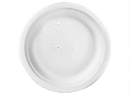 Made from from reclaimed sugarcane, these Vegware™ compostable 6in round plates are good for hot or cold food and they're much sturdier than paper plates.