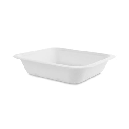 Made from from reclaimed sugarcane, these spill-proof compostable 22-ounce (size 4) Bagasse gourmet containers are good for hot or cold food and they're very sturdy and attractive.