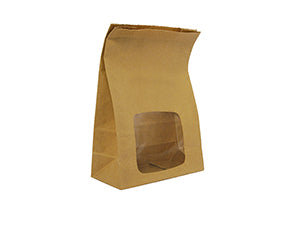 Vegware™ compostable kraft Window Bloomer Bags feature 100% recycled paper fully lined with  Natureflex grease-proof film from wood pulp.