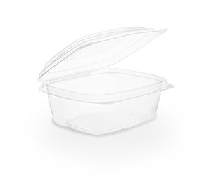 Vegware™ compostable clear rectangular 12-oz hinged deli containers with snap lids are made from plant based PLA -an eco-friendly plastic alternative. Independently certified to break down in 12 weeks.