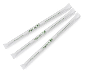 Vegware™ plant-based PLA wrapped green strip 8.25-inch 7 mm bio plastic jumbo green stripe straws are certified compostable and designed to last for hours in cold drinks.