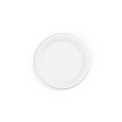 Made from from reclaimed sugarcane, these sleek, white Vegware™ compostable 7in round plates are good for hot or cold food and they're much sturdier than paper plates.