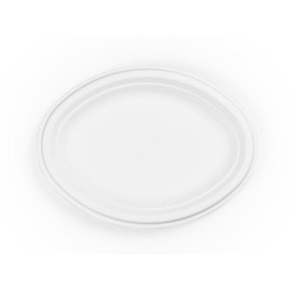 Made from from reclaimed sugarcane, these compostable 12-in oval plates are good for hot or cold food and they're sturdier than paper plates.