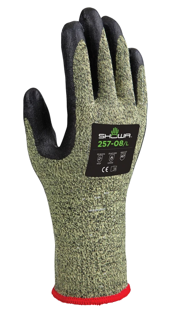 SHOWA® 257 Foam Nitrile Cut-Resistant Glove, ANSI A7, Yellow/Black