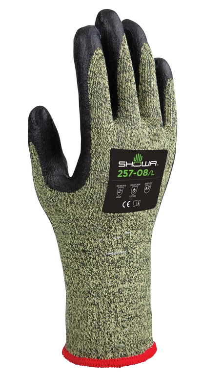 SHOWA® 257 Foam Nitrile Cut-Resistant Glove, ANSI A7, Yellow/Black