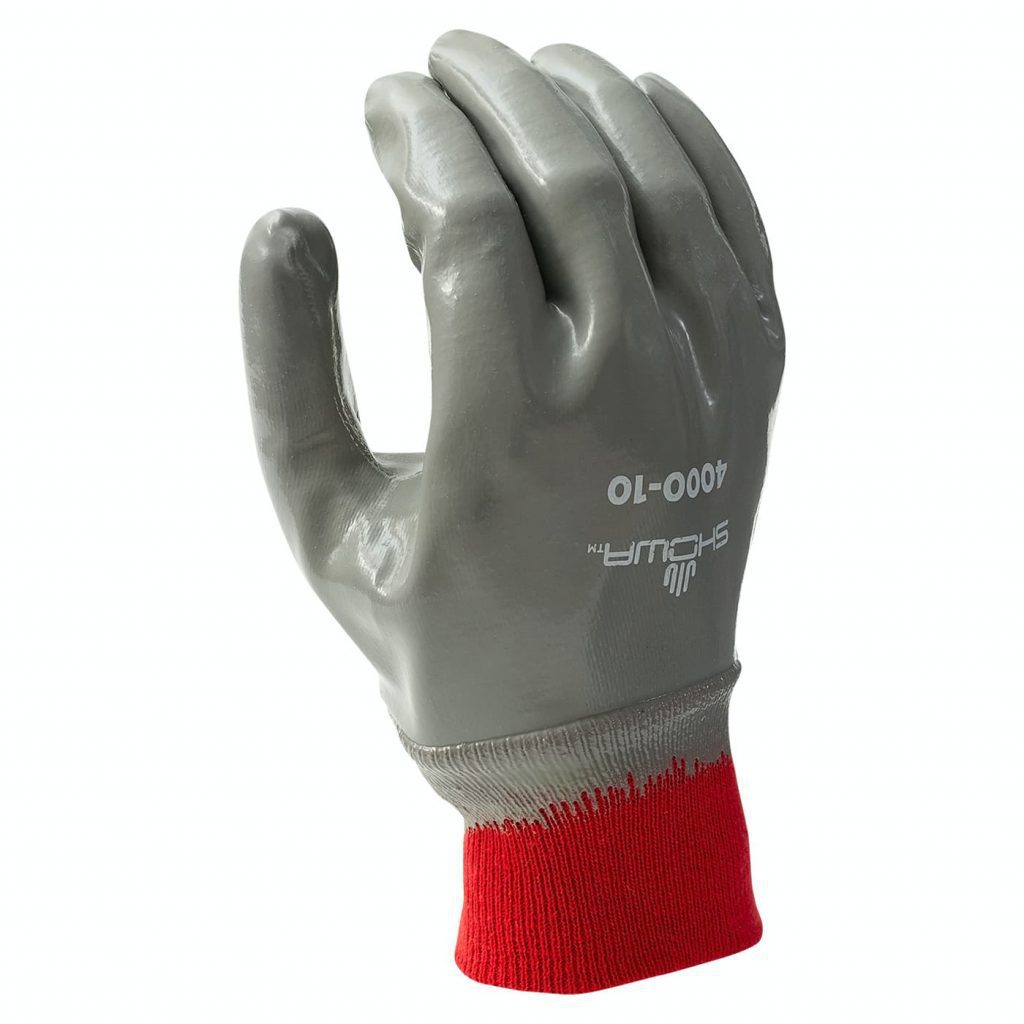 SHOWA® 4000 Nitrile Fully-Coated Grip Glove, Grey, Knit Wrist