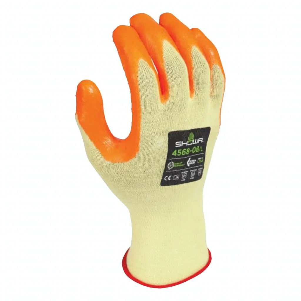 SHOWA® 4568 Sponge Nitrile Zorb-IT Kevlar® Cut-Resistant Glove, ANSI A4, Yellow/Hi-Vis Orange