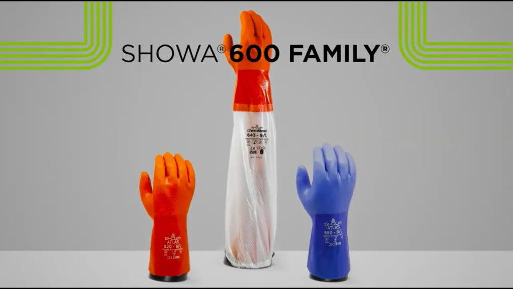 SHOWA® 620 Chemical Resistant PVC-Coated Work Gloves, Acid Resistant, 300–320mm