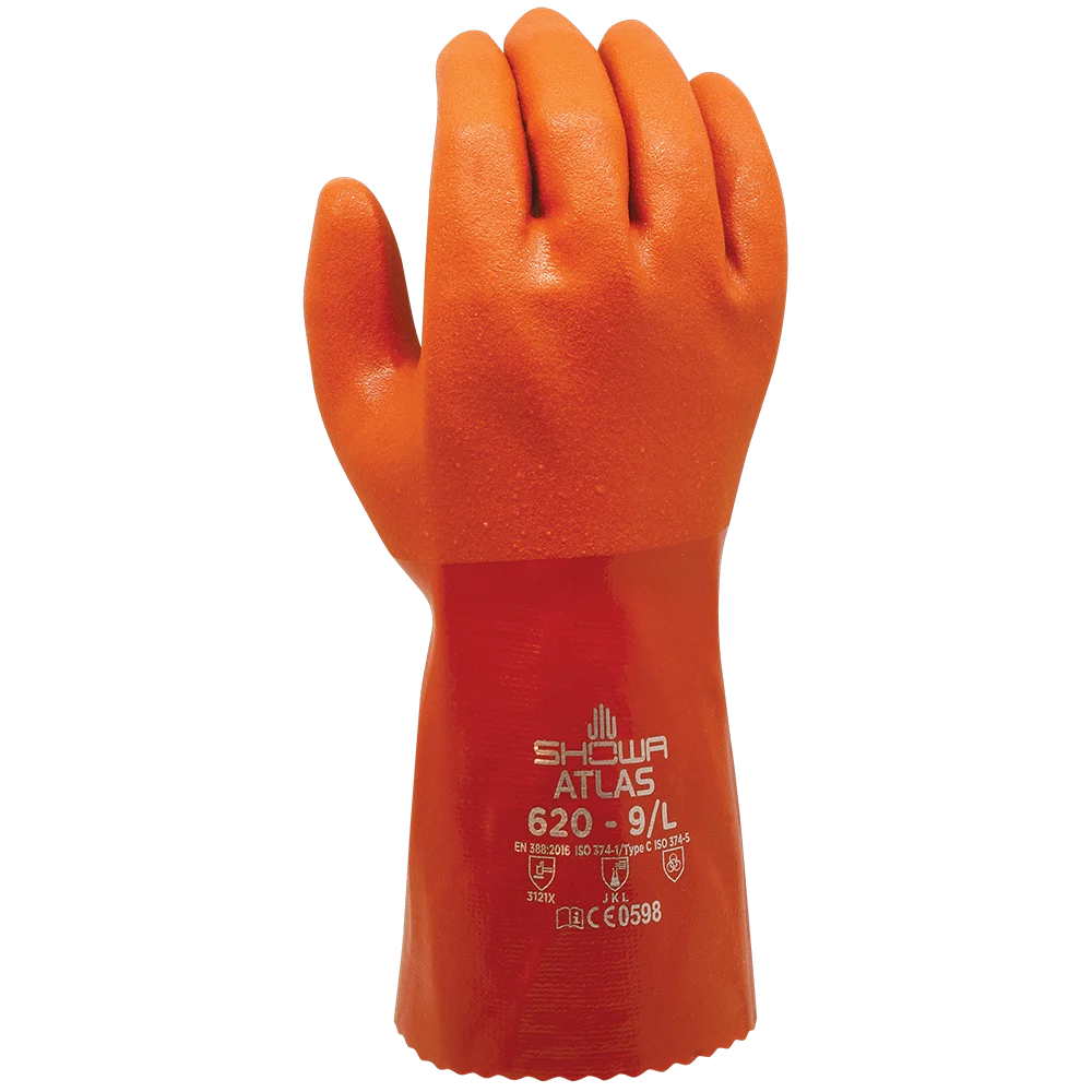 SHOWA® 620 Chemical Resistant PVC-Coated Work Gloves, Acid Resistant, 300–320mm