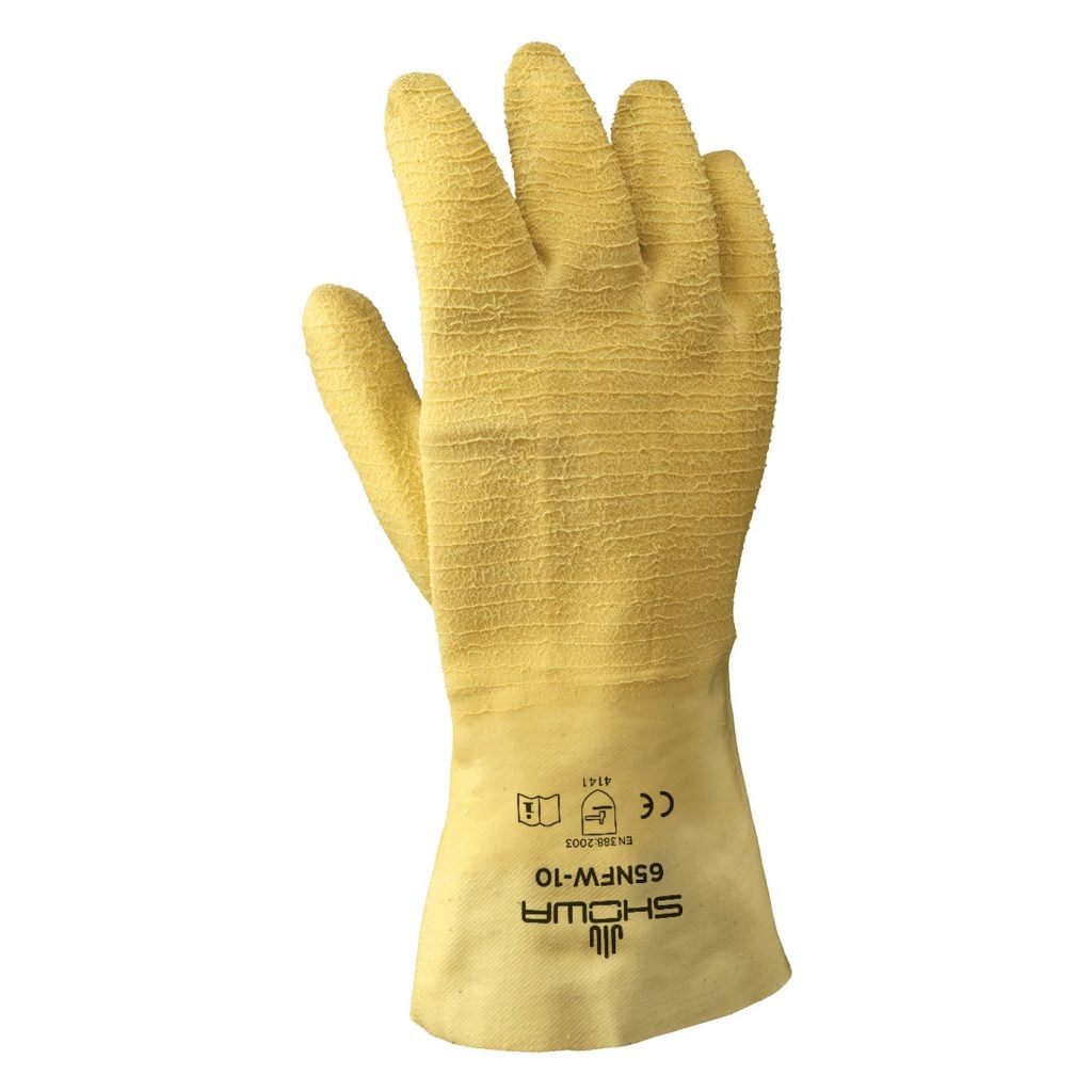 SHOWA® 65NFW General Purpose Natural Rubber Gauntlet Glove, 12", Yellow