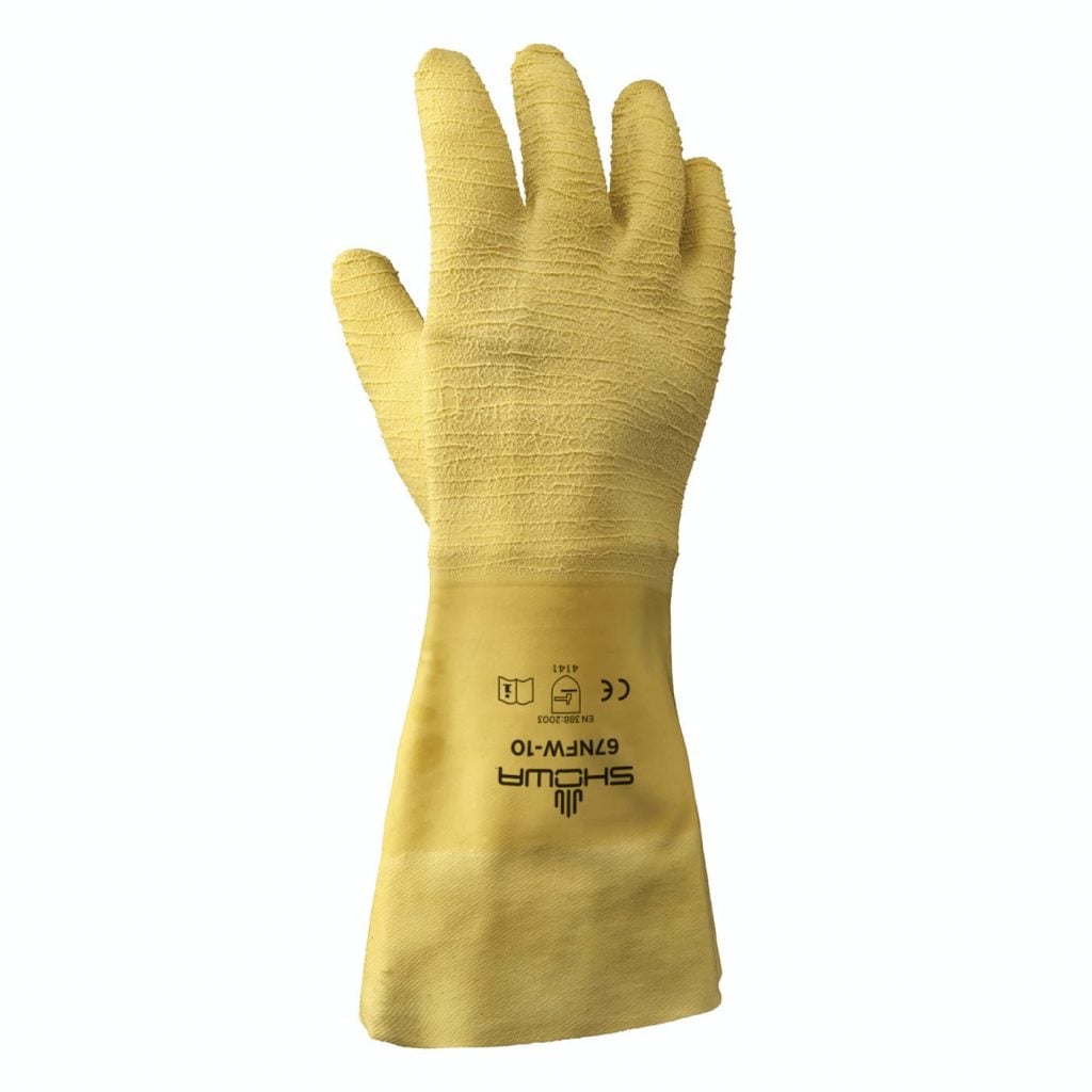 SHOWA® 67NFW General Purpose Natural Rubber Gauntlet Glove, 14", Yellow