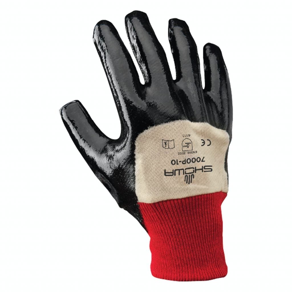 SHOWA® 7000P Nitrile Palm-Coated Grip Glove, White/Navy, Knit Wrist