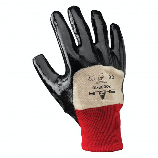 SHOWA® 7000P Nitrile Palm-Coated Grip Glove, White/Navy, Knit Wrist
