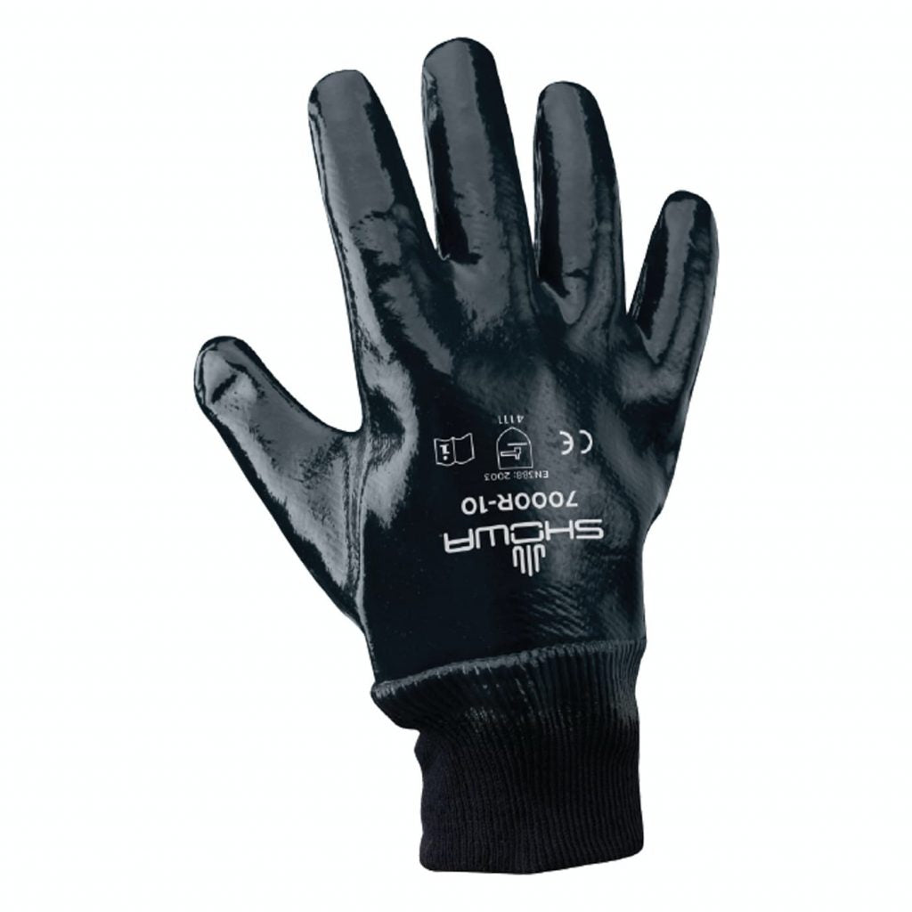 SHOWA® 7000R Nitrile Fully-Coated Grip Glove, Rough Finish, Navy, Knit Wrist