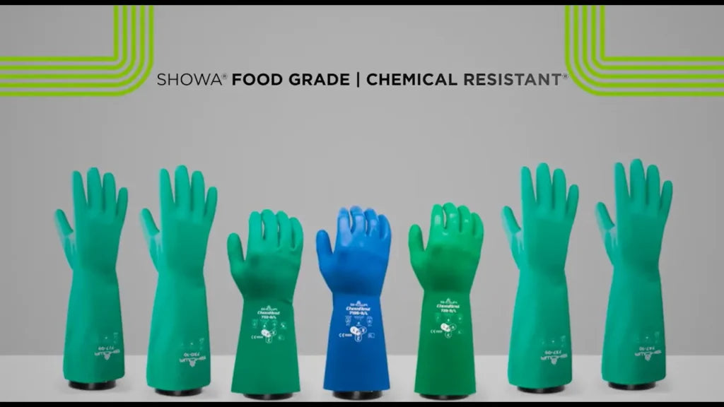 SHOWA 730 Chemical Resistant Nitrile Gloves, Flocked Liner, Bisque Finish, 330mm