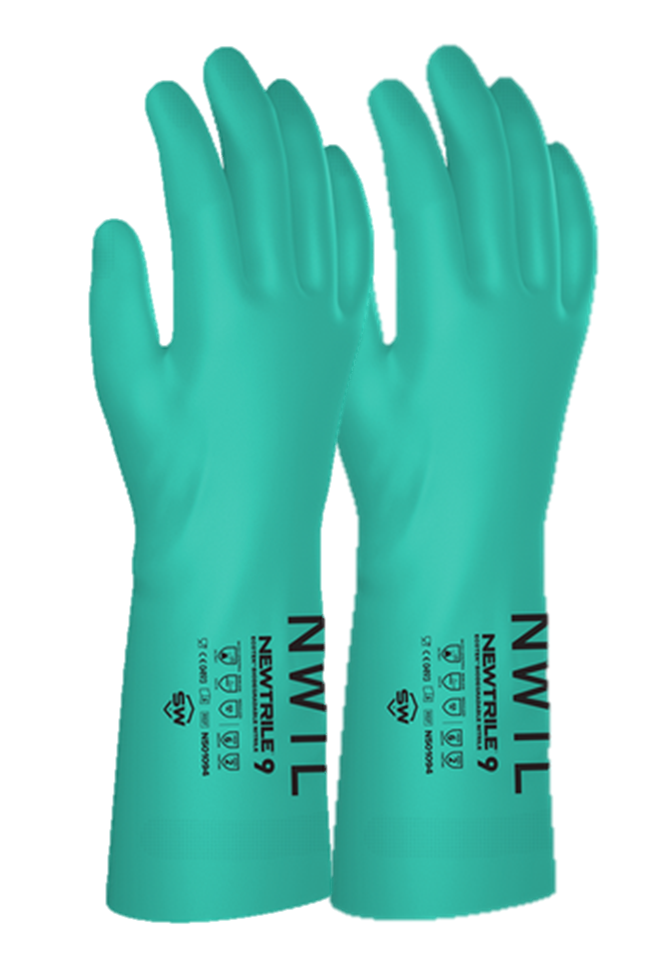 SW® Newtrile™ NU15-RD-ECO-GR 15-Mil Unlined Nitrile Chemical Resistant Gloves, 13", Green