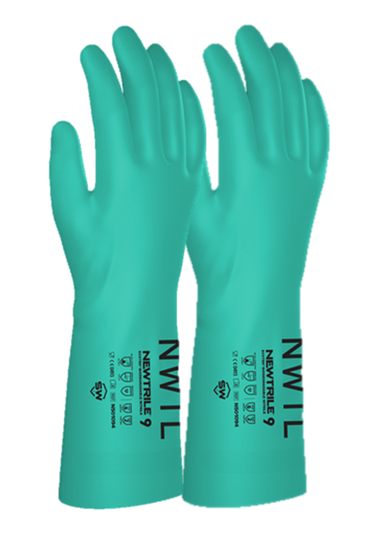SW® Newtrile™ NU15-RD-ECO-GR 15-Mil Unlined Nitrile Chemical Resistant Gloves, 13", Green