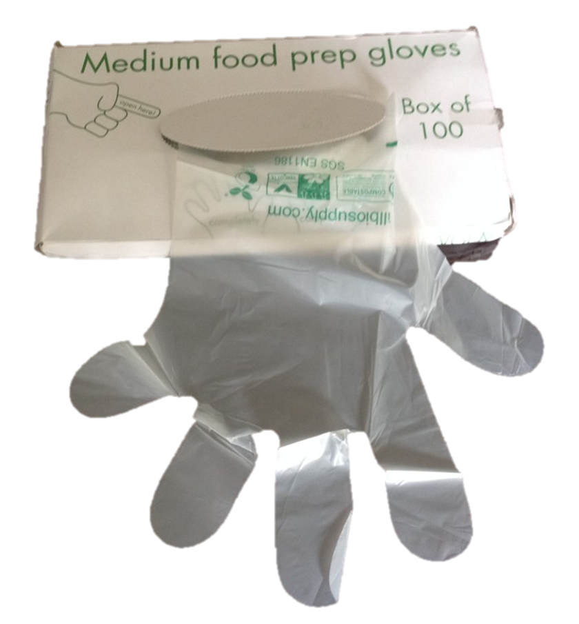 Vegware™ 100% compostable Food Prep Gloves are made from plant-based PLA, not polyethylene and are independently certified to break down in 12 weeks.