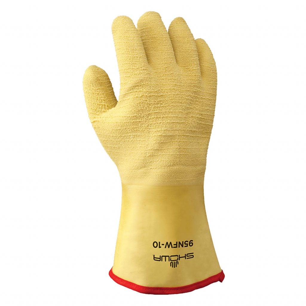 SHOWA® 95NFW Insulated Natural Rubber Gauntlet Glove, Triple-Layer Foam, Yellow, Large