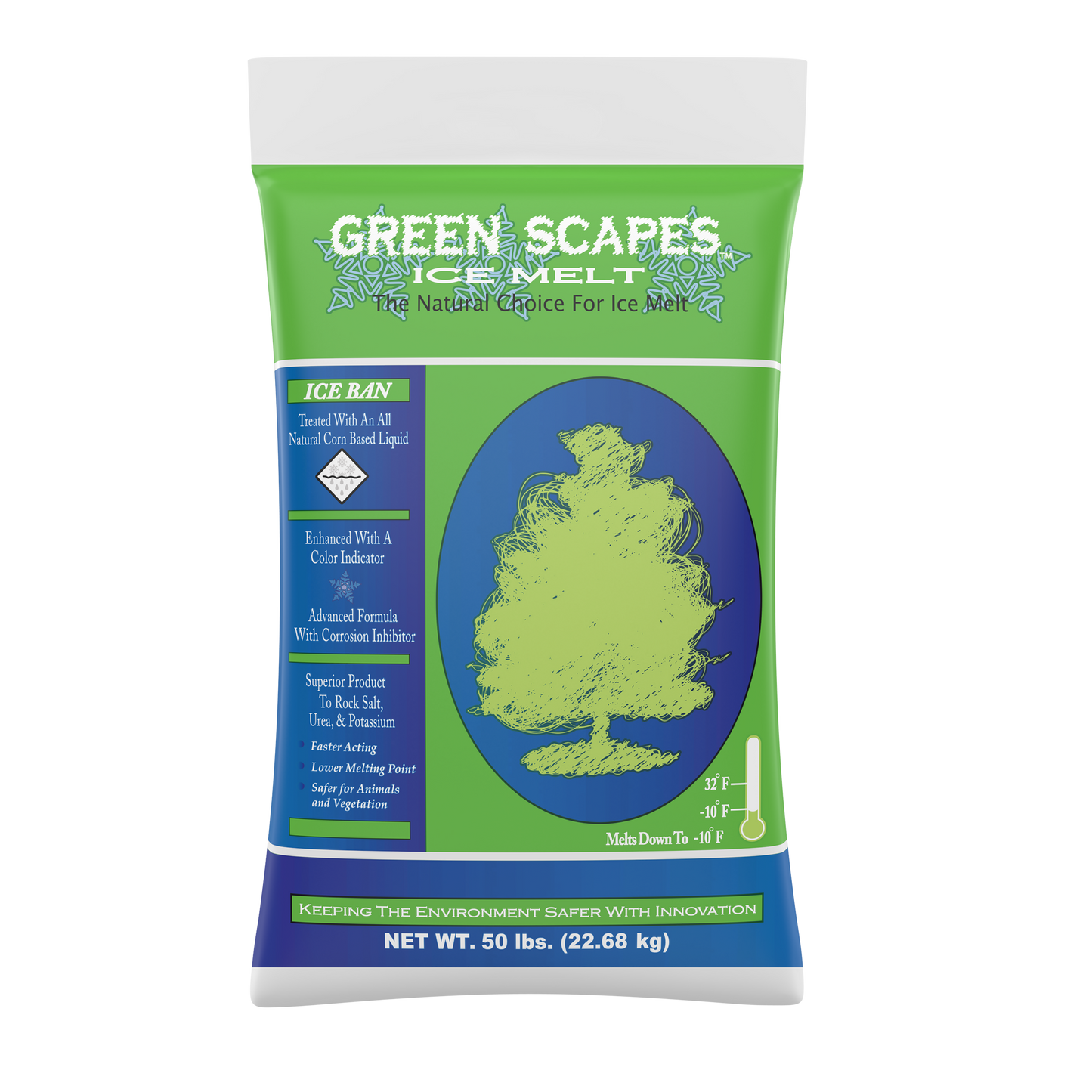 Green Scapes™ ice melter is an Eco-friendly, fast acting ice and snow melter composed of natural ingredients that's safer on sidewalks, animals, vegetation, carpeting and the environment.