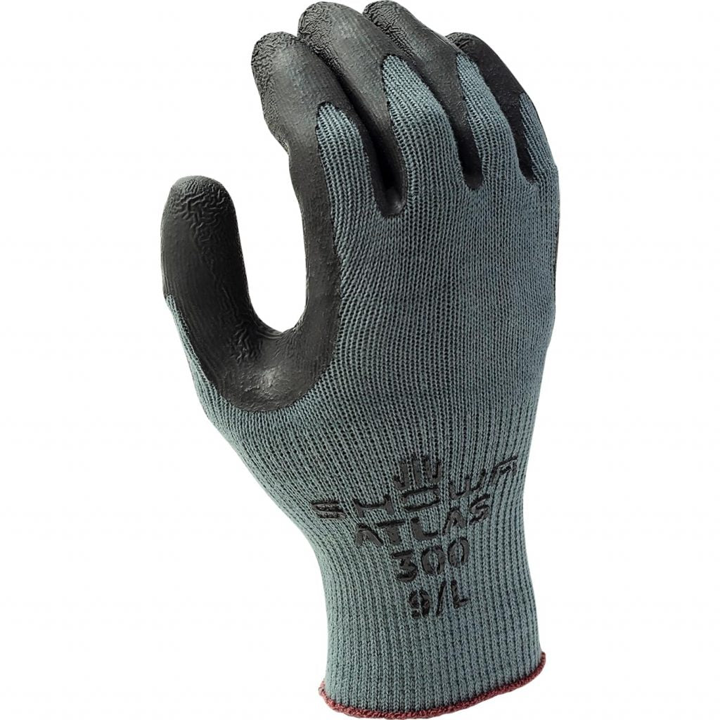 SHOWA® ATLAS® 300B General Purpose Natural Rubber Grip Glove, Grey/Black