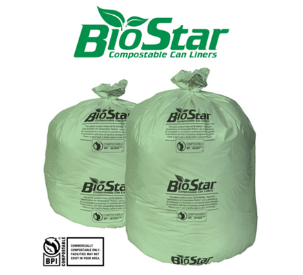 BioStar Compostable Green Tint Can Liners Meet ASTM D6400 standards