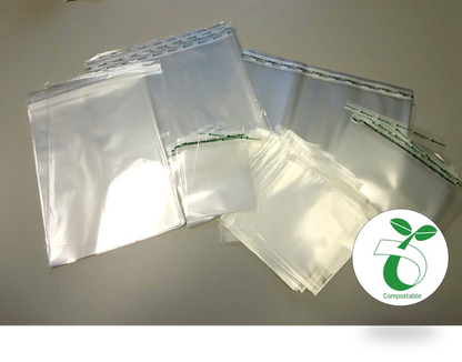These 6 1/2-in x 6 1/2-in 100% compostable 1.2-mil clear Ingeo™ corn-based PLA food grade bags feature a 1″ lip and tape resealable closure. Pefect for wrapping sandwiches, desserts, cookies, snacks or packaging cutlery or napkins for take out. 