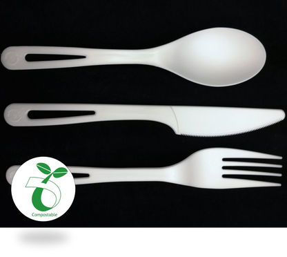 BioSelect® ivory medium-weight TPLA cutlery knives are ASTM-D6400 certified biodegradable and compostable. With the look and feel of plastic, the unique BioSelect® cutlery design is the preferred choice for serving hot foods