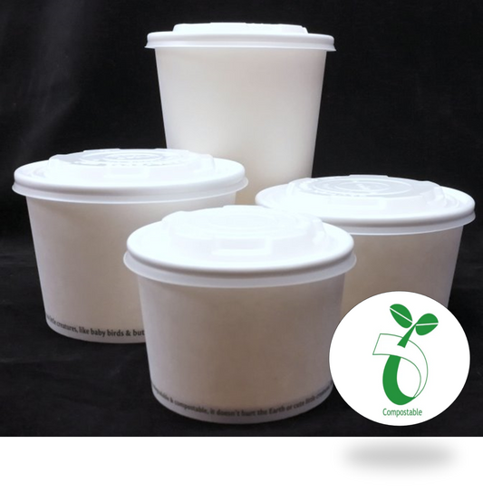 Divert landfill and micro-plastic when you serve these 12oz commercially compostable NatureWorks® Ingeo™ PLA-lined soup bowls at your next outdoor catering event or festival.