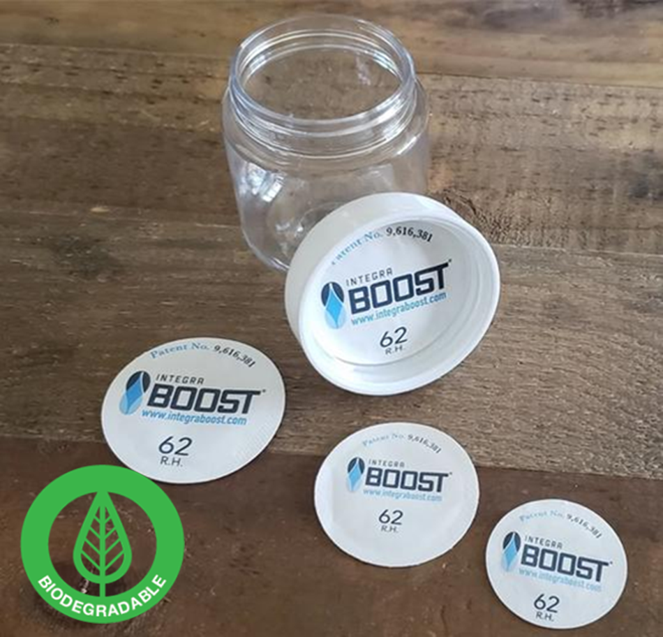 Integra Boost® 37mm Humidity Control Circles re salt-free, spill-proof and FDA-complaint so you can safely and confidently place Integra BOOST® circle packs directly inside a container or jar alongside your herbs or place inside lids to absorb and/or provide excess moisture as needed
